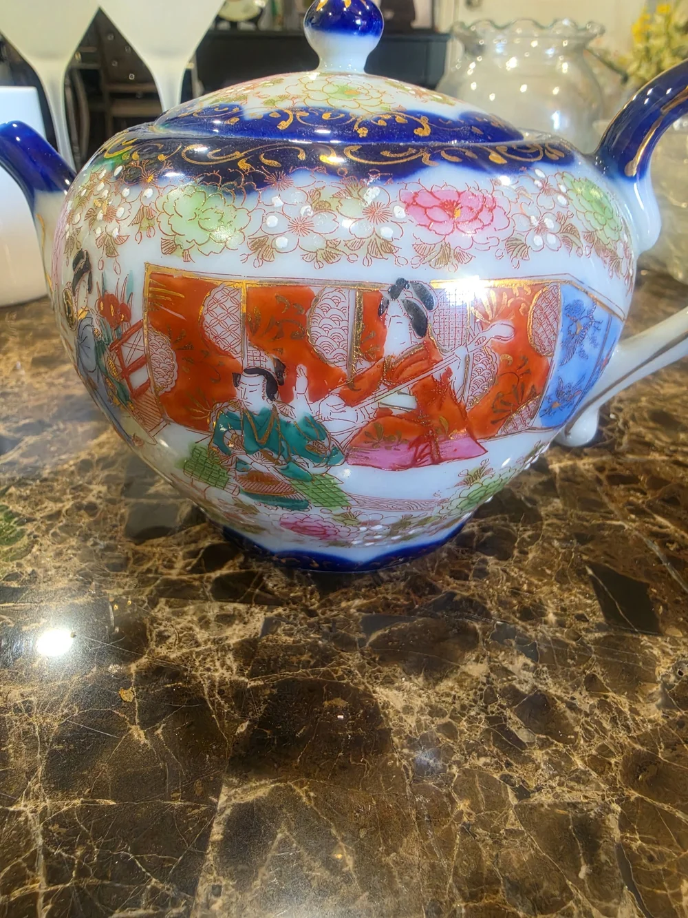Source Unknown Blue and Multicolor Porcelain Decorative Teapot